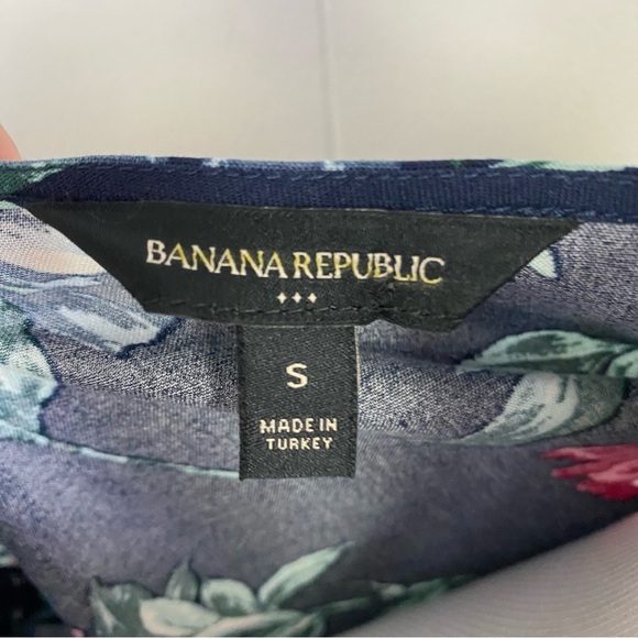 Banana Republic Navy Blue Puff Sleeve Floral Midi Fit & Flare Dress V-Neck Sz S - Picture 9 of 13